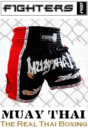 FIGHTERS - Pantaloncini Muay Thai / Elite Muay Thai / Nero-Rosso / XL