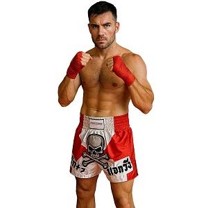 FIGHTERS - Muay Thai Shorts / Skull / Weiss-Rot / Medium